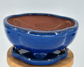 Blue Ceramic Bonsai Pot - Oval<br>Professional Series with Attached Humidity/Drip tray<br><i>8.5