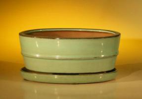 Green Ceramic Bonsai Pot - Oval<br>Professional Series with Attached Humidity/Drip tray<br><i>8.5