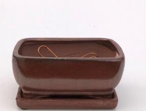 Aztec Orange Ceramic Bonsai Pot<br>Professional Series<br>Rectangle - With Attached Humidity/Drip Tray<br><i>8.25