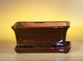 Dark Red Ceramic Bonsai Pot - Rectangle<br>Professional Series with Attached Humidity/Drip tray<br><i>8.5