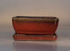 Ceramic Bonsai Pot <br>Glazed Rectangle - Parisian Red<br>6