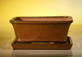 Aztec Orange Ceramic Bonsai Pot - Rectangle<br>With Attached Humidity/Drip tray<br>8.5