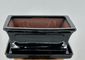 Black Ceramic Bonsai Pot  With Attached Humidity/Drip tray - Professional Series Rectangle<br>10.25