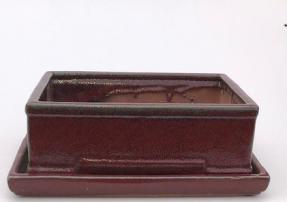 Parisian Red Ceramic Bonsai Pot -Rectangle<br>With Humidity Drip Tray<br>10.5