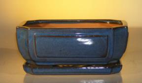 Blue Ceramic Bonsai Pot - Rectangle <br>Professional Series with Attached Humidity/Drip tray <br><i>10.75