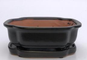 Black Ceramic Bonsai Pot - Rectangle<br>With Humidity Drip Tray<br>10.5