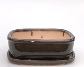 Bronze Ceramic Bonsai Pot - Rectangle<br>With Humidity Drip Tray<br>10.5