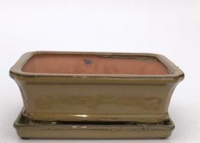 Olive Green Ceramic Bonsai Pot -Rectangle<br>With Humidity Drip Tray<br>10.5