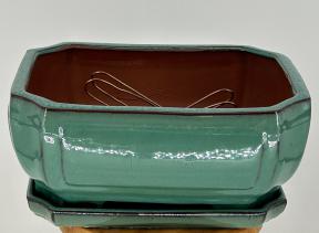 Green Ceramic Bonsai Pot - Rectangle <br>Professional Series With Attached Humidity/Drip tray <br>10.75