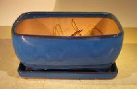 Blue Ceramic Bonsai Pot - Rectangle<br>Professional Series with Attached Humidity/Drip tray <br><i>10