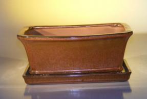 Aztec Orange Ceramic Bonsai Pot - Rectangle<br>Professional Series with Attached Humidity/Drip tray<br><i>10.75