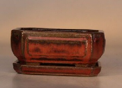 Ceramic Bonsai Pot <br>Glazed Rectangle - Parisian Red<br>6