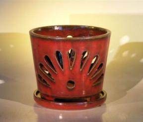 Parisian Red Ceramic Orchid Pot With Matching Saucer<br>10.25