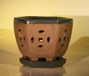 Ceramic Orchid Pot With Matching Attached Saucer<br>7.625