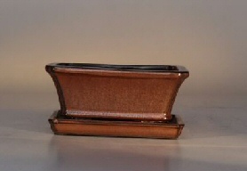 Aztec Orange Ceramic Bonsai Pot - Rectangle<br>Professional Series with Attached Humidity/Drip tray<br><i>6.37