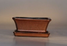 Ceramic Bonsai Pot  With Attached Humidity/Drip tray- Rectangle<br>6.37