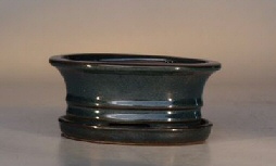 Ceramic Bonsai Pot <br>Glazed Oval -  Dark Moss Green<br>6