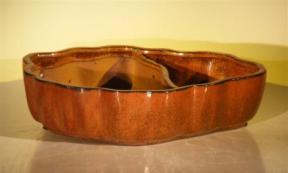 Aztec Orange Ceramic Bonsai Pot - Land/Water  with Scalloped Edges<br>12.0