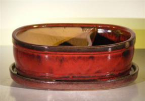 Ceramic Bonsai Pot - Land/Water  with Attached Matching Tray<br>8.25