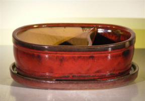 Ceramic Bonsai Pot - Land/Water  with Attached Matching Tray<br>10.0