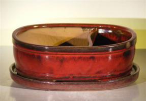 Ceramic Bonsai Pot - Land/Water  with Attached Matching Tray<br>12.0