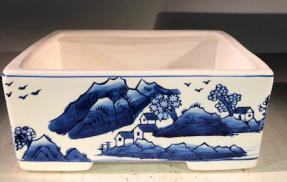 Blue on White Porcelain Bonsai Pot - Rectangle <br>10.5