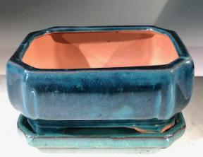 Blue / Green Ceramic Bonsai Pot - Rectangle <br>With Humidity Drip Tray<br>6