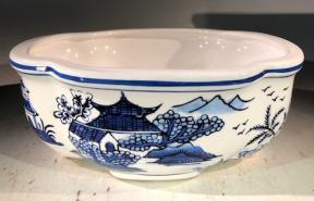 Blue on White Porcelain Bonsai Pot - Rectangle <br>10.5