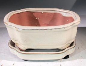 Beige Ceramic Bonsai Pot -Rectangle<br>With Humidity Drip Tray<br>6