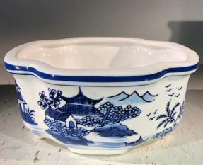 Blue on White Porcelain Bonsai Pot - Rectangle <br>8.5