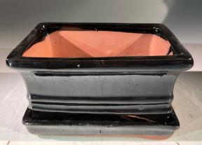 Black Ceramic Bonsai Pot -Rectangle<br>With Humidity Drip Tray<br>6