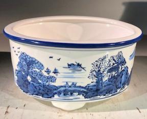 Blue on White Porcelain Bonsai Pot - Oval<br>8.5