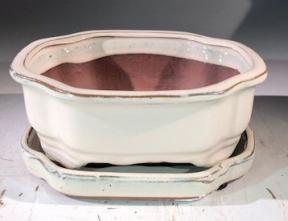 Beige Ceramic Bonsai Pot -Rectangle<br>With Humidity Drip Tray<br>7