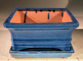 Blue Ceramic Bonsai Pot -Rectangle<br>With Humidity Drip Tray<br>6