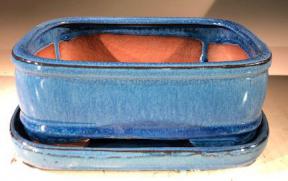 Blue Ceramic Bonsai Pot - Rectangle<br>With Humidity Drip Tray<br>7