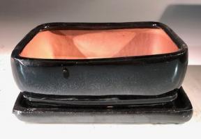 Black Ceramic Bonsai Pot - Rectangle<br>With Humidity Drip Tray<br>7