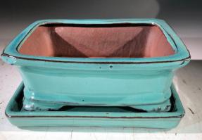 Light Blue Ceramic Bonsai Pot - Rectangle<br>With Humidity Drip Tray<br>7