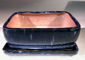 Marble Blue Ceramic Bonsai Pot - Rectangle<br>With Humidity Drip Tray<br>8