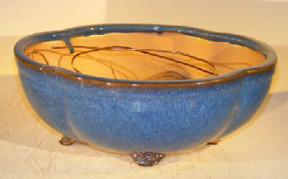 Blue Ceramic Bonsai Pot- Oval<br>Lotus Shaped<br>Professional Series<br>10.5