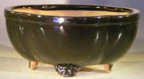 Black Ceramic Bonsai Pot - Oval<br>Lotus Shape<br><i>8.5