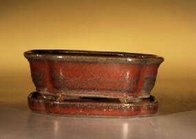 Ceramic Bonsai Pot <br>Glazed Rectangle - Parisian Red<br>6.25