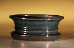 Ceramic Bonsai Pot <br>Glazed Oval -  Dark Moss Green<br>6.25