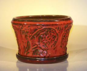 Parisian Red Ceramic Bonsai Pot - Round<br> Attached Matching Humidity/Drip Tray<br><i>9
