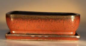 Ceramic Bonsai Pot <br>Glazed Rectangle - Parisian Red<br>10.0