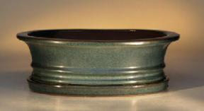 Ceramic Bonsai Pot <br>Glazed Oval - Dark Moss Green<br>8.0
