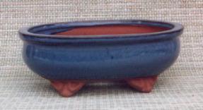 Imported Glazed Ceramic Bonsai Pots - Blue Oval - S