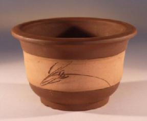 Round Bonsai Pot<br>Terra Cotta Color<br>Etched Design<br>9.5