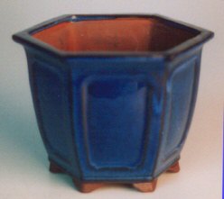 Blue Hexagon Shape Ceramic Bonsai Pot<br>5.5
