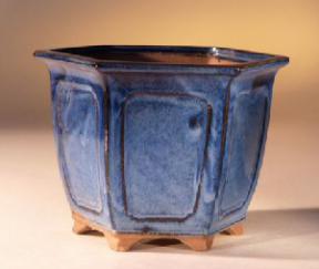 Blue Hexagon Shape Ceramic Bonsai Pot<br>6.75