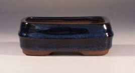 Blue Glazed Ceramic Bonsai Pot - Rectangle <br><i>4.5